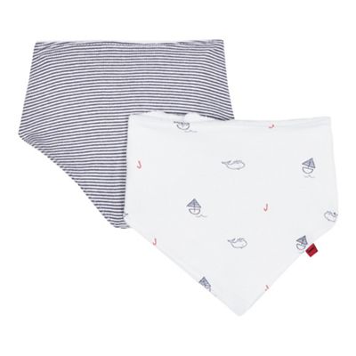 Baby boys' set of two white and navy whale dribble bibs